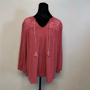 Women's Westbound Red Embroidered paisley Tunic Plus Size XL long sleeve BOHO